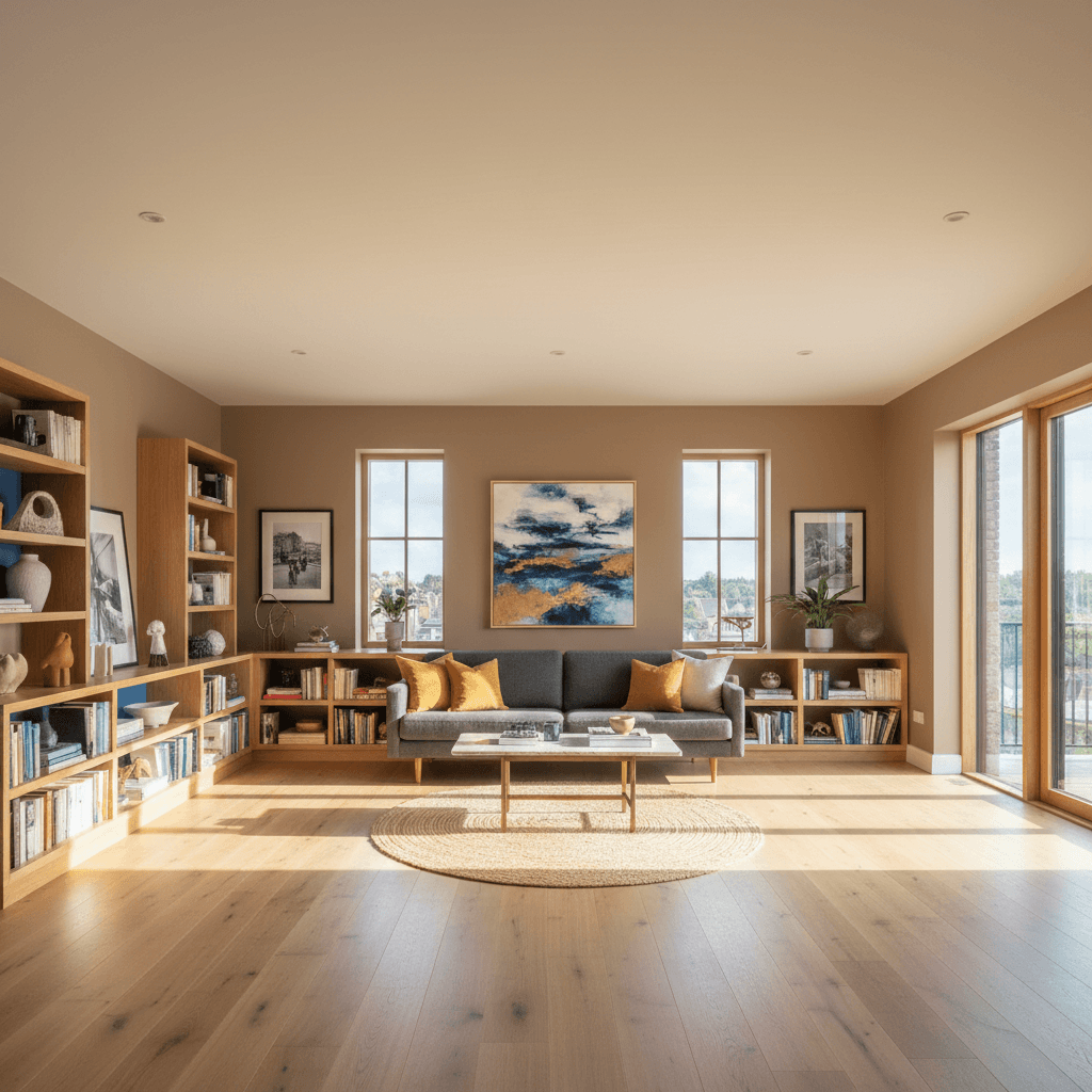 Living room with muted beige walls
