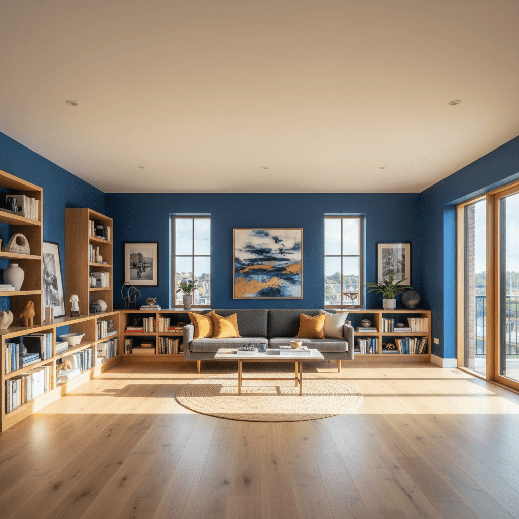 Living room with cobalt blue walls